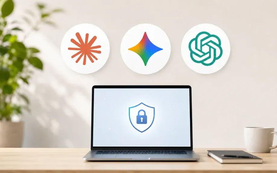 生成AIツールとセキュリティを表すノートPC